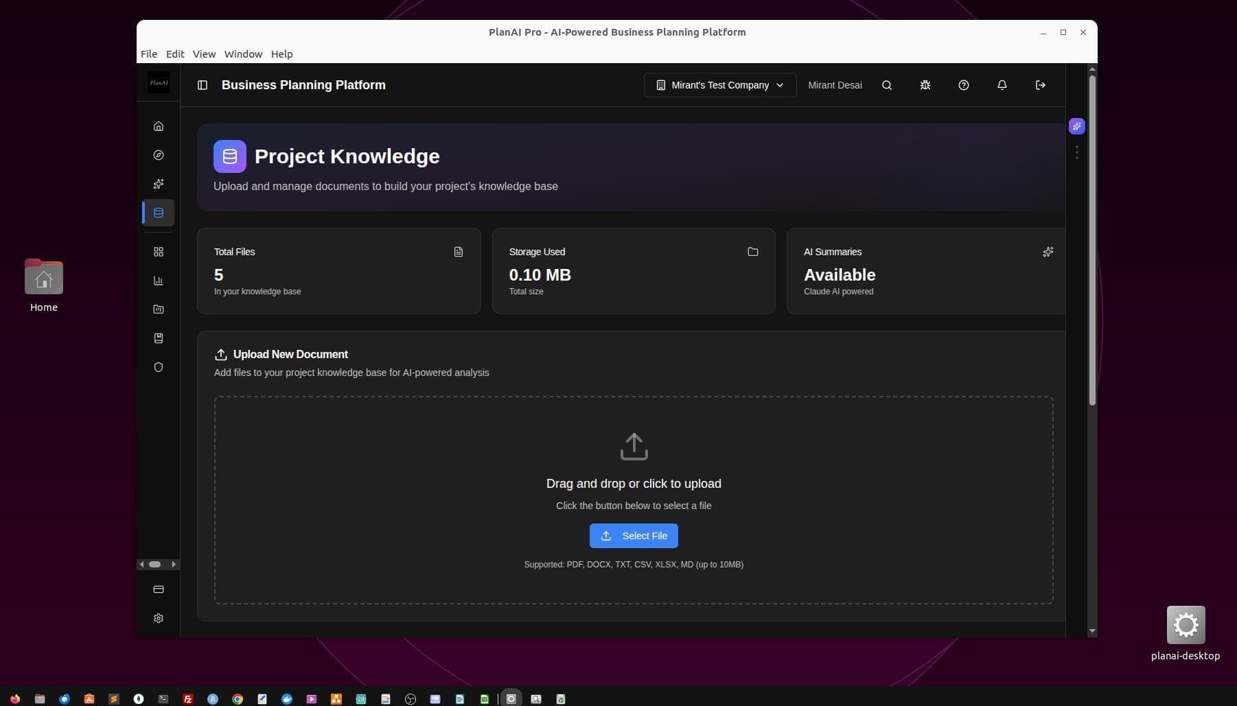 PlanAI Desktop App - Project Knowledge Interface